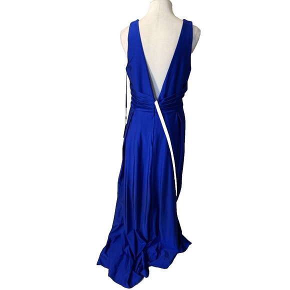 Mac Duggal Long Formal V Front Back Gown Dress 14 Royal Blue NWT $398 - Picture 4 of 14